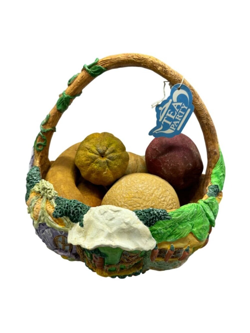 Vintage Tea Party Fairy Cottage Fruit Basket Decor set of 7 green brown READ